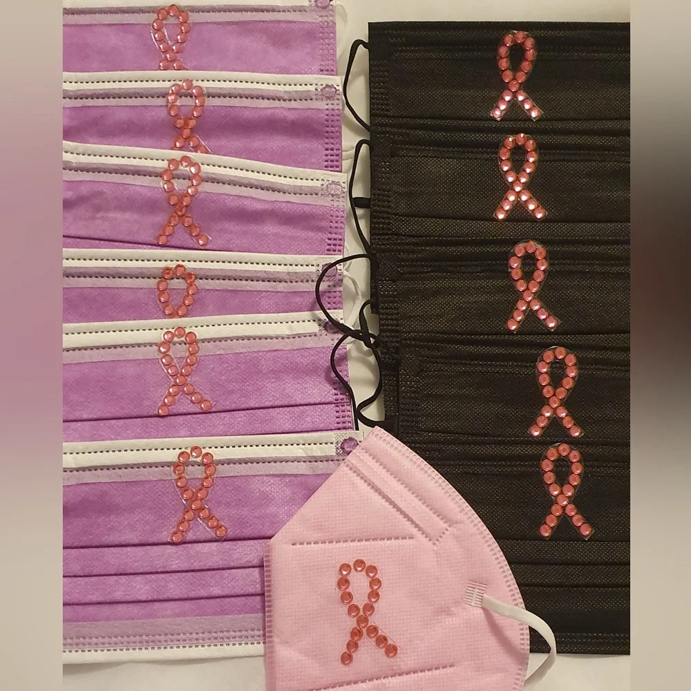 Face Masks surgical and one KN95 with Breast Cancer Awareness Logo. Set of 12.